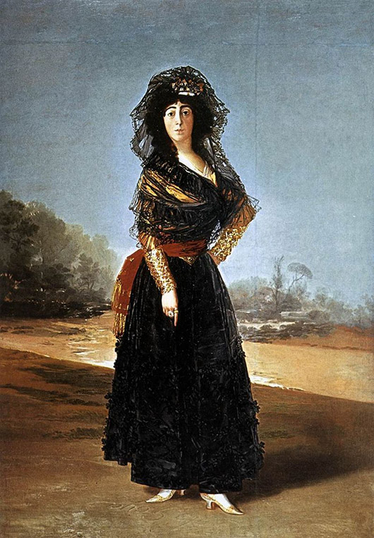 Goya's 'Mourning Portrait of the Duchess of Alba' (1797), alternately known as 'The Black Duchess.' Image courtesy of Wikimedia Commons.