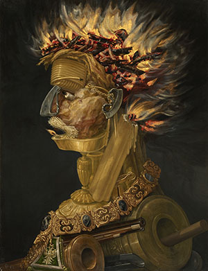 Giuseppe Arcimboldo (1526 or 1527-July 11, 1593), 'Fire,' oil on wood, 1566, Kunsthistorisches, Museum Vienna, Austria. The painting will be part of the Hapsburgs exhibit. Image courtesy of Wikimedia Commons.