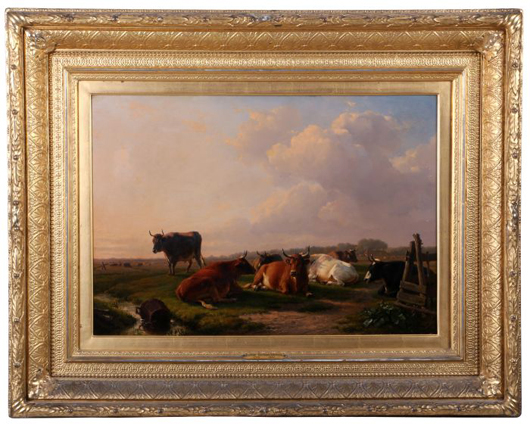 Eugène Verboeckhoven (1790–1881), ‘Cattle at Rest in an Evening Field.’ Gray’s Auctioneers and Appraisers.