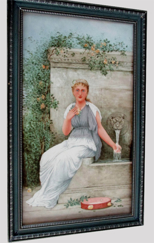 Painting on tile of garden scene, from the Estate of Elizabeth and Donald Bates. John W. Coker image