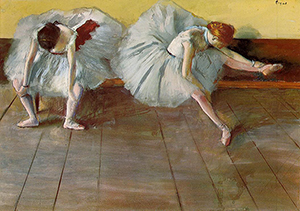 Edgar Degas exhibited a fascination with the ballet in many of his paintings. This 1879 work titled 'Two Ballet Dancers' is in the collection of the Shelburne Museum in Vermont. Image courtesy of Wikiart.