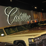 An interior view of the new museum showing a 26-foot-long long Cadillac sign. Image by Paul Ayres, courtesy of the Gilmore Car Museum.