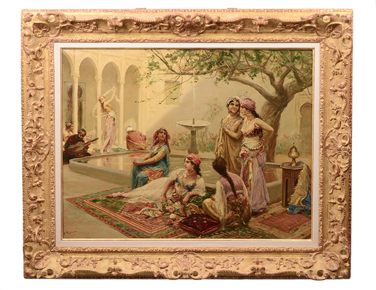 Fabio Fabbi (Italian, 1861-1946), ‘Harem Girls,’ signed, oil on canvas, 28 x 36in. Est. $35,000-$45,000. Image: Auction Gallery of the Palm Beaches