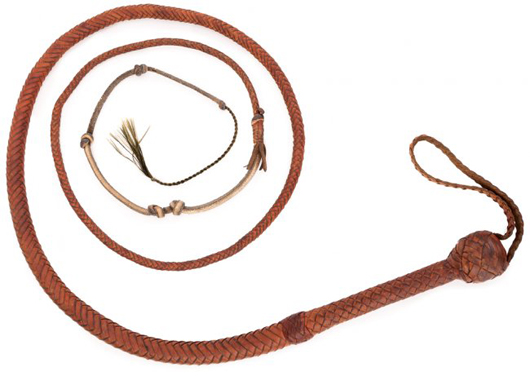 Bullwhip used by Harrison Ford in ‘Raiders of the Lost Ark’ (1981), ‘Indiana Jones and the Temple of Doom’ (1984)’ and Indiana Jones and the Last Crusade’ (1989). Profiles in History image.