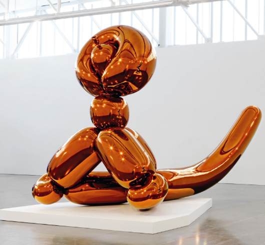 Jeff Koons, ‘Balloon Monkey (Orange),’ high chromium stainless steel with transparent color coating, 150 x 235 x 126 in. (381 x 596.9 x 320 cm), executed in 2006-2013. Estimate: $20 million-$30 million. Chistie’s Images Ltd.