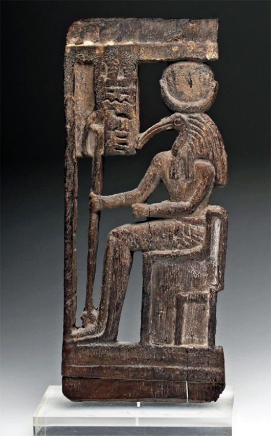Egyptian wood furniture attachment, 26th dynasty, 662-525 BC. Est. $18,000-$22,000. Artemis Gallery image