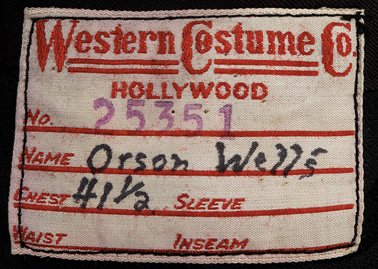 The label indicating the jacket was made for Orson Welles is included. Profiles in History image.