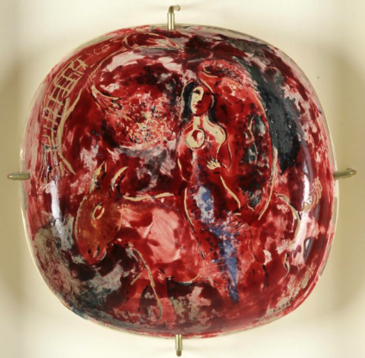 Marc Chagall glazed ceramic dish, 13 3/4 inches diameter, 1953. Price realized: $97,500. Keno Auctions image.