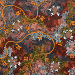 Clifford Possum Tjapaltjarri (Aborigine, 1932-2002), 'Possum Dreaming,' 1994. This large acrylic dot painting sold to an Internet bidder through LiveAucitoneers for $110,000. Clars Auction Gallery image.