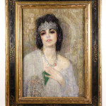 The top lot of the auction was this original oil on board painting by Armenian-American artist Hovsep Pushman (1877-1966), titled ‘Sacred Lotus of the Nile.’ Price realized: $50,000. Ahlers & Ogletree image