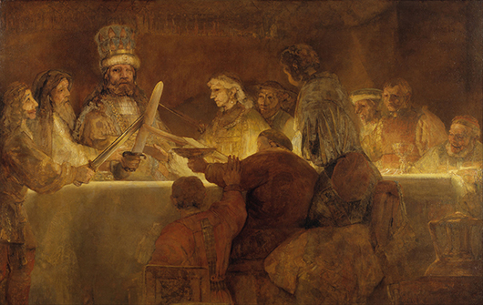 Rembrandt's 'The Conspiracy of the Batavians under Claudius Civilis' (1661-62) was deemed too shocking for public art. Image courtesy of Wikimedia Commons. 