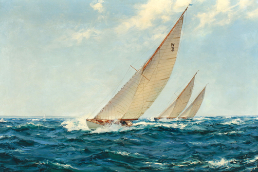 Montague Dawson's 'West Solents: Yachtsman's Wind,' oil on canvas. Stefek's image