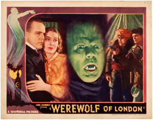 ‘Werewolf of London’ 1935 lobby card, rarest of six different Werewolf lobby cards entered in the auction, est. $5,000-$10,000. Hake’s image