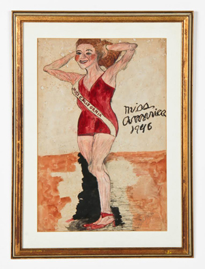 Justin McCarthy (American, 1891-1977), 'Miss America 1946,' ink and watercolor on paper, 17 1/2 in. x 11 3/4 in., 44 x 30 cm (sight). Estimate: $500-$700. Material Culture image