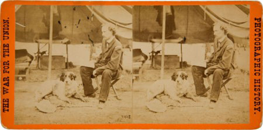 Rare Civil War stereo view of Gen. George Armstrong Custer, E & HT Anthony War View No. 2438, 'Gen. Custer at his Head Quarters in the field, Army of the Potomac, Va.' Image courtesy of LiveAuctioneers.com archive and Heritage Auctions.