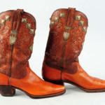 Handmade tooled leather cowboy boots made for cowboy film star Tom Mix, 1930s-40s, possibly made by Blucher, exhibited at the Museum of the Horse in New Mexico, est. $400-$600. Morphy Auctions image