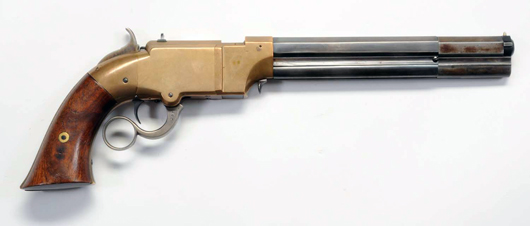 Early pre-Winchester Volcanic lever-action repeating Navy pistol, Serial No. 140, one of approx. 1,500 manufactured in 1856-1857, est. $12,000-$15,000. Morphy Auctions image