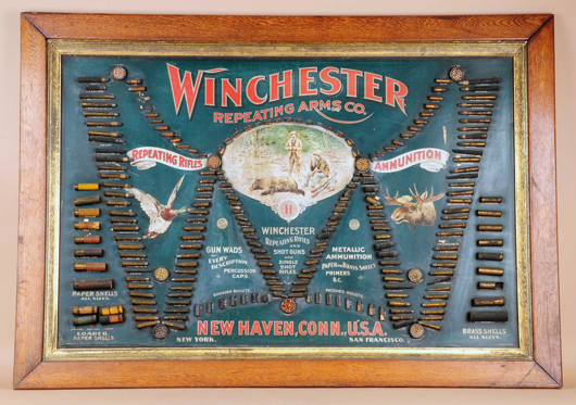 Winchester shell board with original cartridges, 40 x 52½ in, est. $10,000-$15,000. Morphy Auctions image