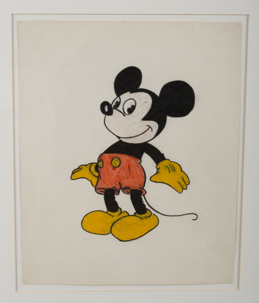Mickey Mouse character cartoon study by Cy Twombly, 1950, est. $1,000-$2,000. Quinn & Farmer image