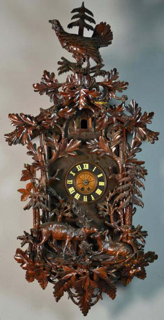 Fine and massive 19th century German black forest Cuckoo clock. Midwest Auction Galleries image