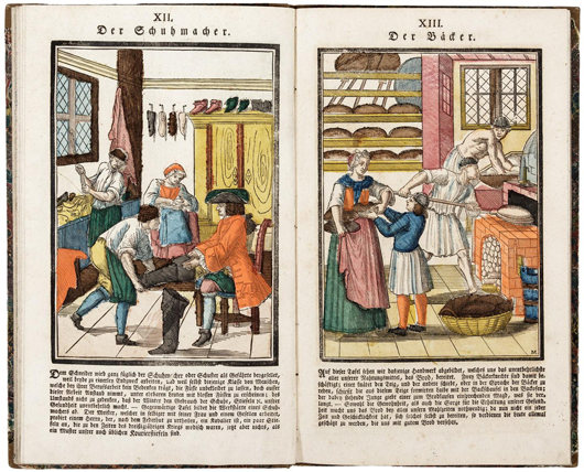 ‘Curioser Spiegel … ’ 1824 edition, contains an illustrated title leaf and 41 full-page hand-colored woodcut plates. PBA Galleries image.