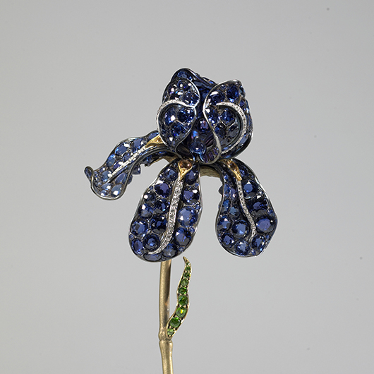 Tiffany and Co. Iris Corsage Ornament (1900) Montana sapphires, diamonds, demantoid garnets, topaz, blued steel, gold alloys, platinum. Acquired by Henry Walters, 1900. (57.939) Image courtesy of the Walters Art Museum