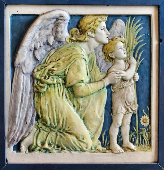 One of a pair of Della Robbia panels by Ellen Mary Rope, sold for £8,500. Canterbury Auction Galleries photo.