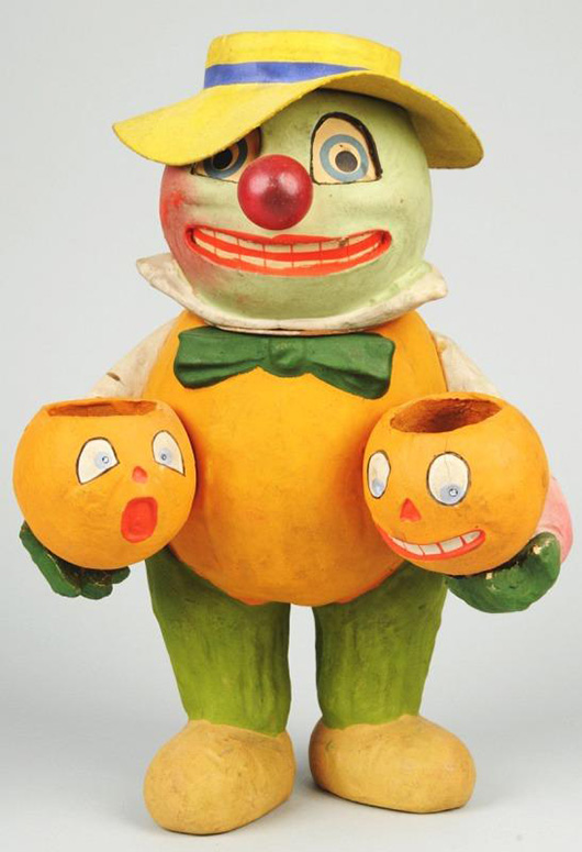 Possibly the only surviving example of a veggie man candy container / lantern combination, 9½ inches tall, sold for $12,650 at Morphy’s on Sept. 11, 2010. Image courtesy LiveAuctioneers Archive and Morphy Auctions