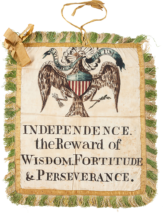 An important American silk patriotic banner, probably of the Federal Period, circa late 1780s (est. $10,000+). Heritage Auctions image
