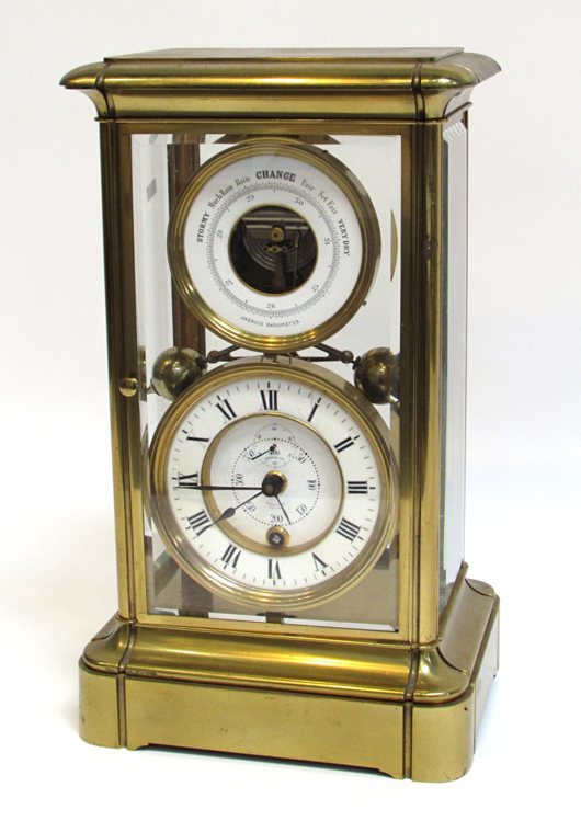 Late 19th century French 400-day running clock-and-aneroid barometer combination. Price realized: $6,000. Gordon S. Converse & Co. image