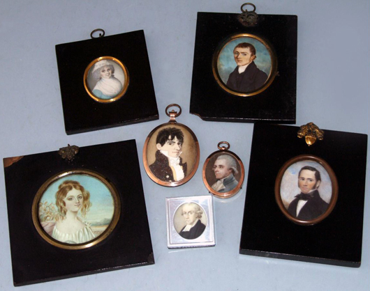 This ready-made collection of seven 19th century English School miniatures in original frames sold together for an above estimate £480. Photo: Peter Wilson Auctioneers
