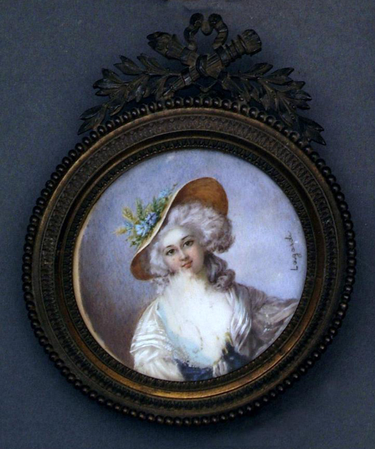 A French School miniature thought to be of Marie Antoinette, signed ‘Lagarde.’ Sold for £480. Photo The Canterbury Auction Galleries
