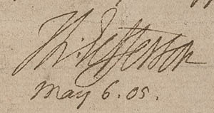 Thomas Jefferson's signature on an 1805 letter. Image courtesy of LiveAuctioneers.com archive and Early American History Auction.