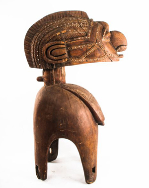 Baga D'Mba tribe carved wood fertility headdress, Guinea - Niger River region, 20th century, carved wood with metal studs. Estimate $5,000-$7,000. Gray's Auctioneers image