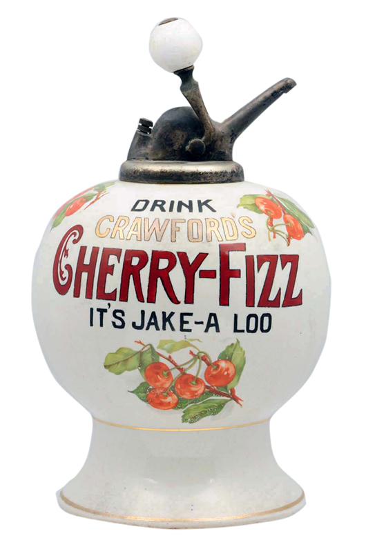 Cherry-Fizz was a drink made from soda water and cherry-flavored syrup. Although the first soda fountains opened in the United States in the early 1800s, they were most popular in the 1940s and 1950s. This Cherry-Fizz dispenser sold for $19,200 at a 2014 Morphy auction held in Denver, Pa.