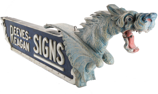 Three-dimensional, double-sided dragon trade sign for Reeves-Reagan signmakers, 6ft long, est. $10,000-$15,000. Noel Barrett image