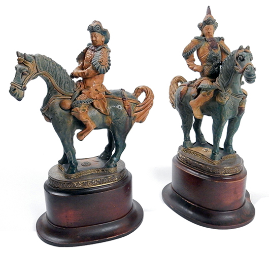 Lot 15 – pair of Tang pottery warriors. Roland Auctions NY image