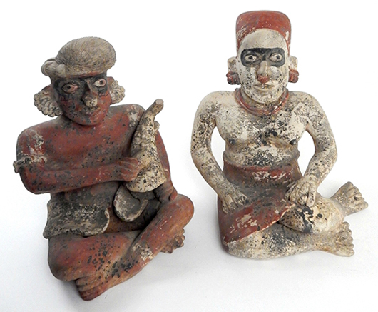 Lot 3 – two pre-Columbian earthenware figures. Roland Auctions NY image