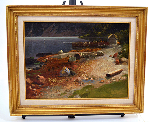 Lot 400 – Albert Bierstadt oil on paper laid on canvas ‘Rocky Lake.’ Roland Auctions NY image