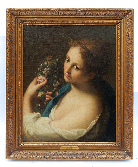 Lot 57 – after Francesco Mancini oil on canvas ‘Woman With Flowers.’ Roland Auctions NY image