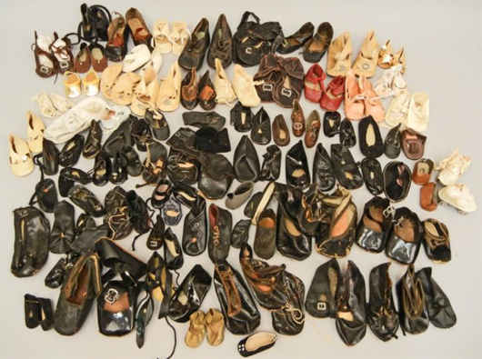 Large grouping of vintage doll shoes, est. $80-$160. Stephenson’s image