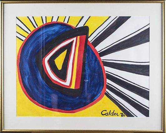 Attributed to Alexander Calder (American, 1898-1976), Untitled, gouache on paper, 1974, signed and dated. Estimated value: $8,000-$12,000. Capo Auction image