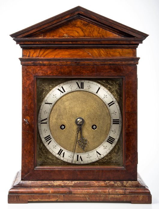 Rare signed Samuel Betts (London, active 1645-1673) bracket clock, circa 1660, with engraved brass dial and backplate. Housed in an early case with label and tag inside door from Percy Webster, a noted antiquarian and clock dealer in London during the early 20th century. Jeffrey S. Evans & Associates image
