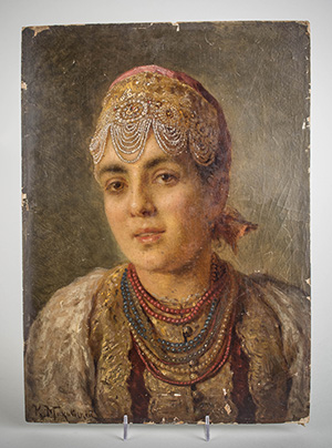 Konstantin Makovsky (Russian, 1839-1915), 'Portrait of Young Woman,' oil on board, signed, unframed. Estimated value: $8,000-$12,000. Capo Auction image