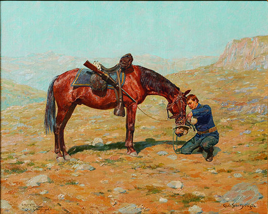 Charles Schreyvogel (1861‑1912) 'The Last Drop,' 1900. Oil on canvas, 16 × 20 inches. Tacoma Art Museum, Haub Family Collection, Gift of Erivan and Helga Haub, 2014.6.117