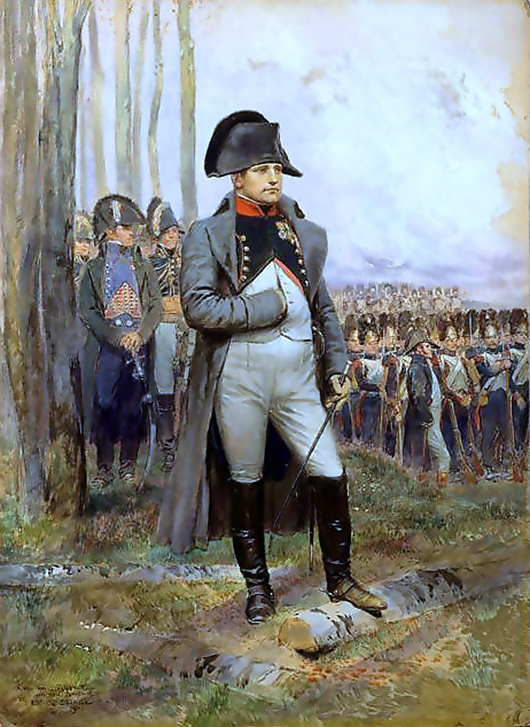 Napoleon wears a large bicorne hat in this portrait by Édouard Detaille (French. 1848-1912). Image courtesy of Wikimedia Commons.