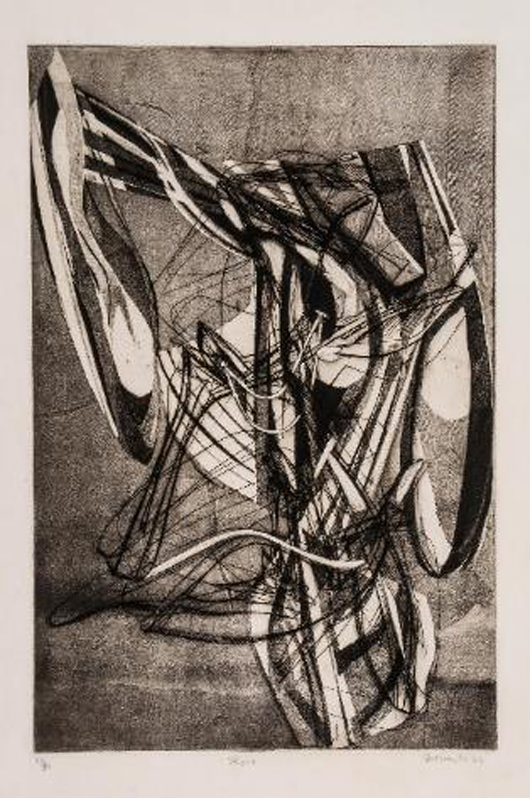 ‘Flight (B.&M.159),’ engraving with soft-ground etching and scorper, 1944, signed, titled and dated in pencil, numbered 28/30. Est. £700-£900. Bloomsbury Auctions image