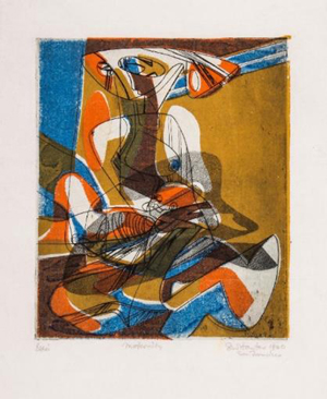 Stanley William Hayter (1901-1988) ‘Maternite,’ engraving with soft-ground etching and screenprint in colors, 1940, signed, titled and inscribed. Est. £700-£900. Bloomsbury Auctions image