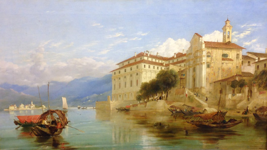 James Webb (British, 1825-1895), oil on canvas of Palazzo Borromeo, Isola Bella, Lago Maggiore, 26 x 45in, est. $5,000-$7,000. Quinn’s Auction Gallery image