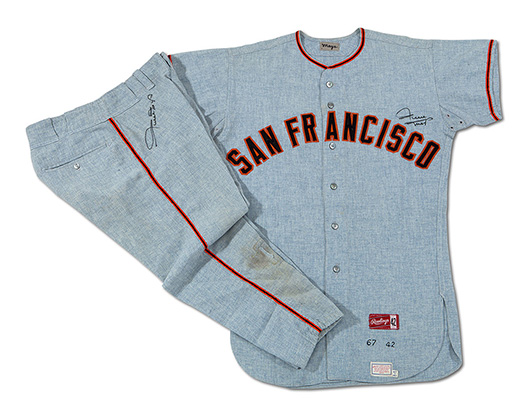 1967 Willie Mays autographed San Francisco Giants road uniform. SCP Auctions image
